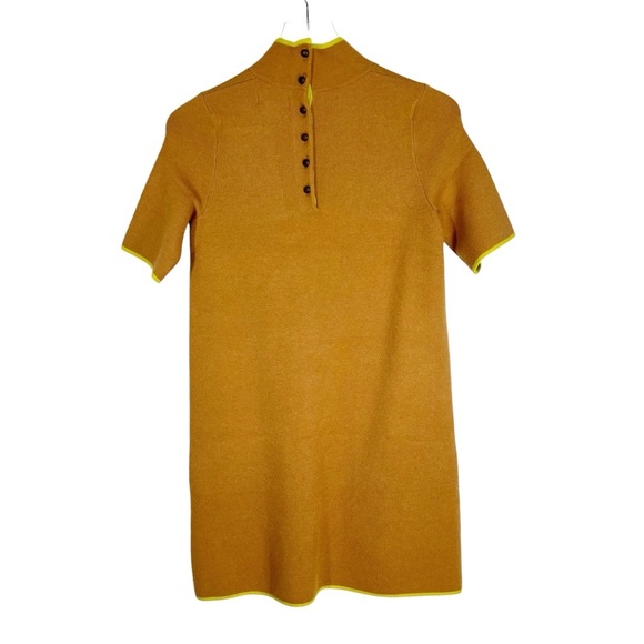 MAEVE Annelise Tan Short Sleeve Knit Sheath Dress with Lime Green Trim & pockets - Picture 6 of 9